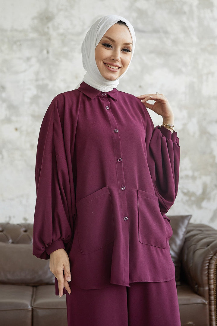 MDS Women Muno Balloon Sleeve Baggy Set - Burgundy - Tulancingo
