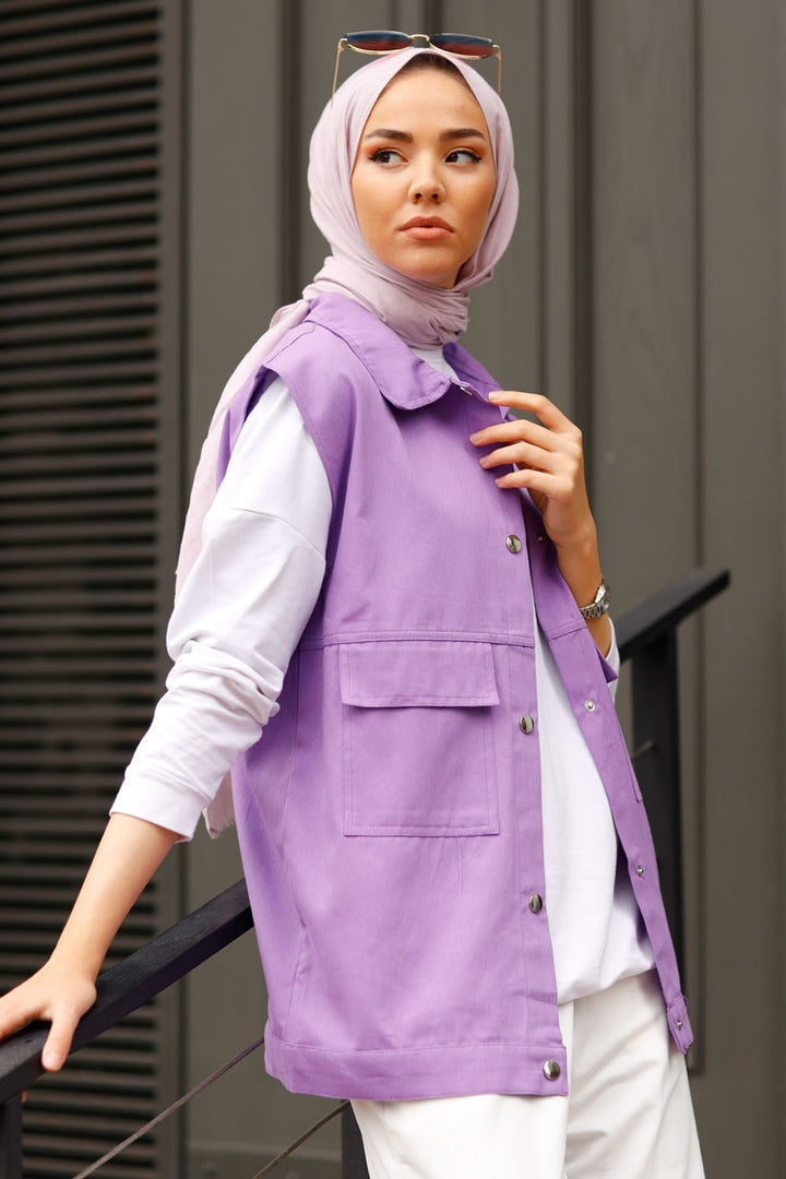 MDS Women Cover Pocket Gabardine Vest - Lilac - Rieti