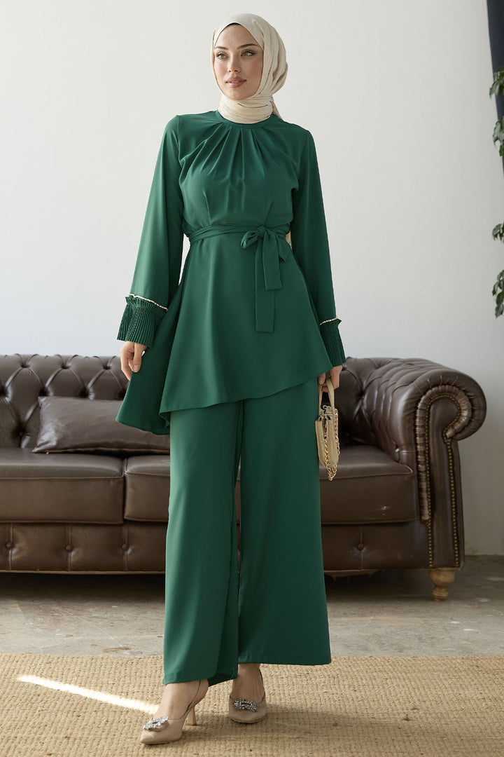 MDS Women Armchair Belted Two Piece Set - Emerald Green - Graz