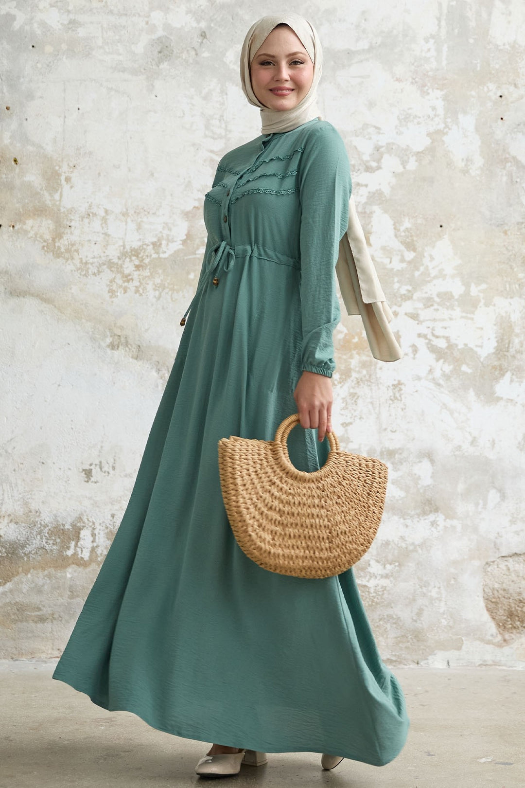 MDS Women Guipure Detail Mint A-line Dress - Zacatecas