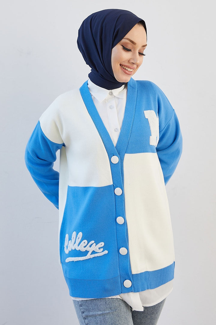 MDS Women M College Knit Cardigan - Blue - Perugia