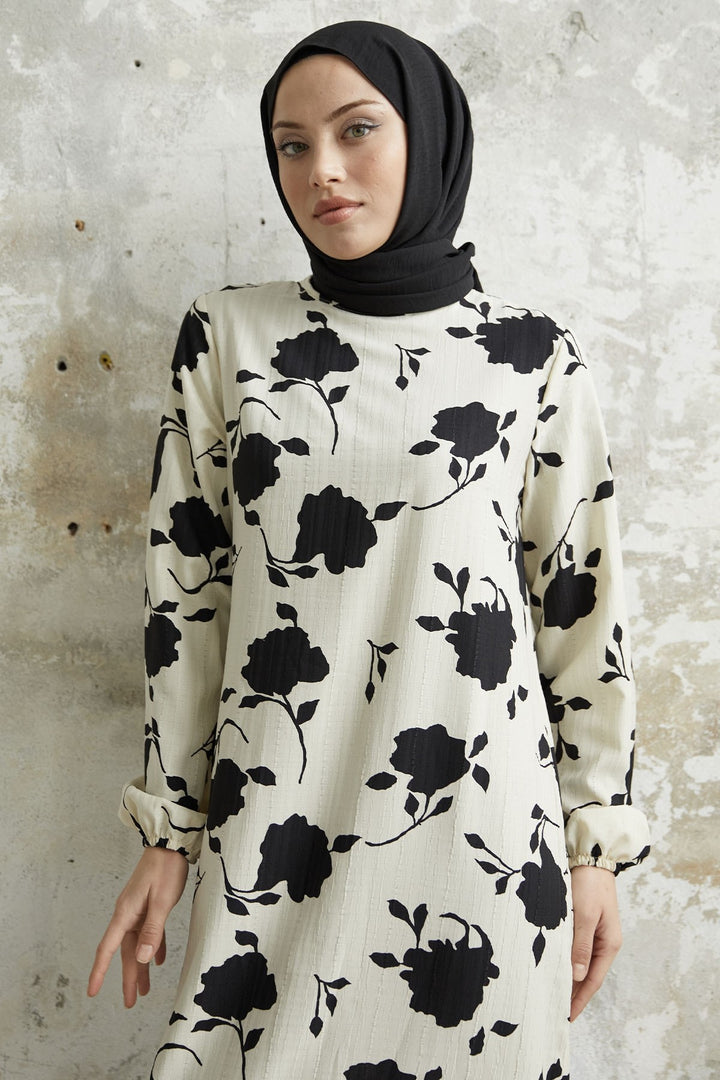 MDS Women Large Flower Pattern Dress - Black - Timişoara
