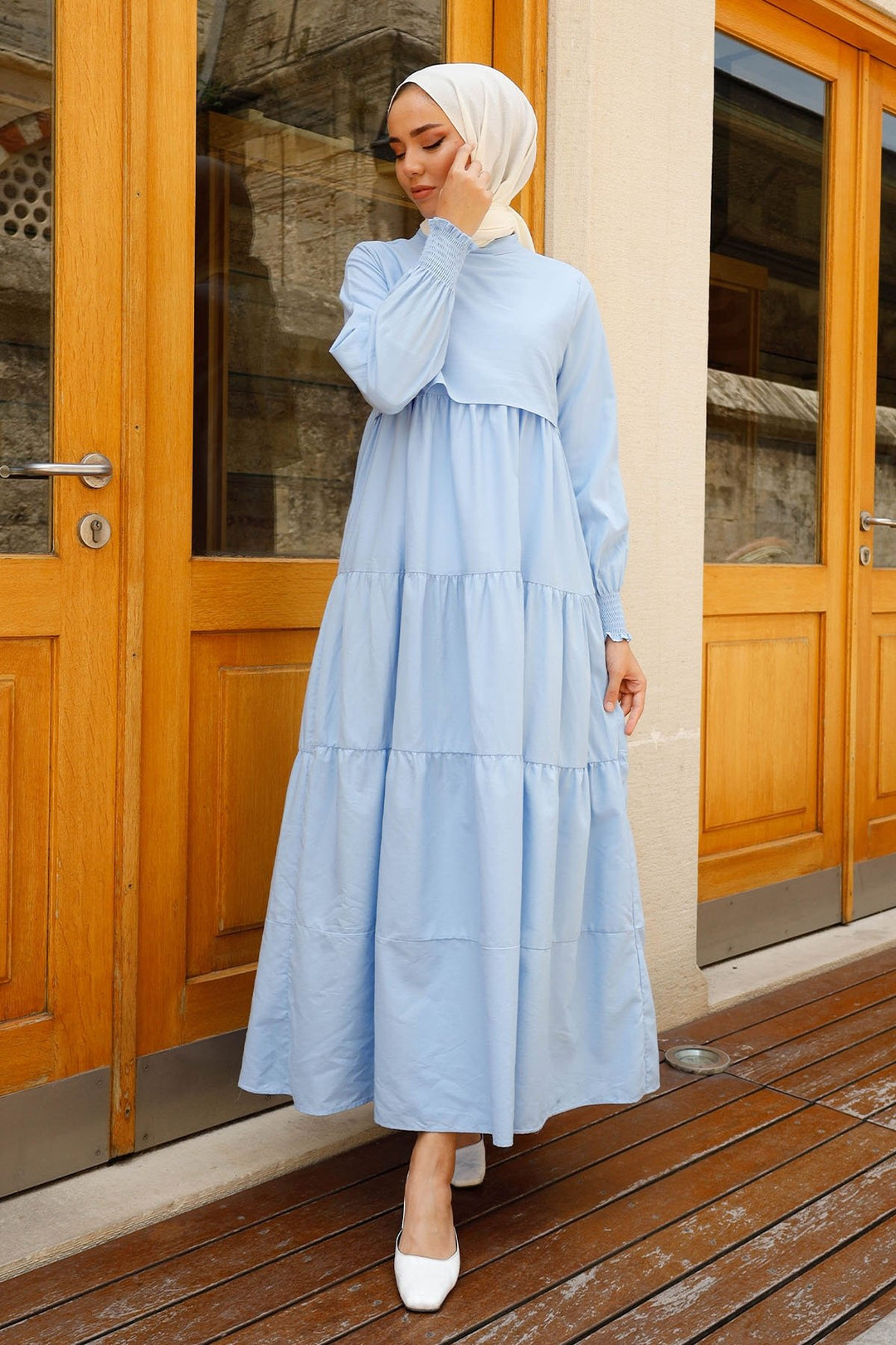MDS Women Single Layer Detail Casual Dress - Baby Blue - Glendale
