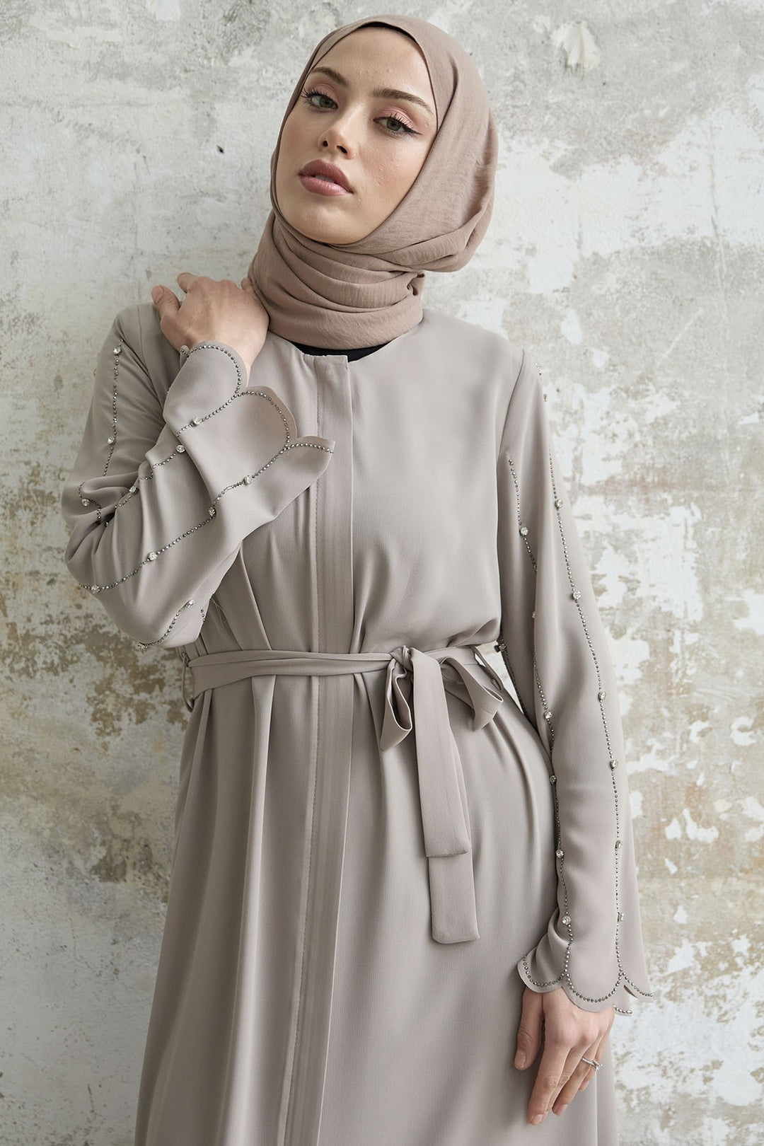 MDS Women Stone Processing Sleeve Abaya - Stone - Hagerstown