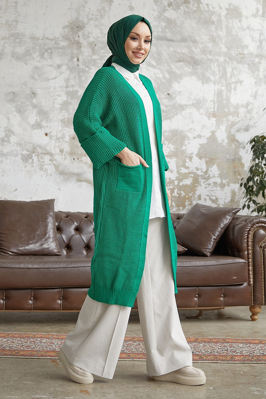 MDS Women Farah Soft Sleeve Cardigan - Green - Roman