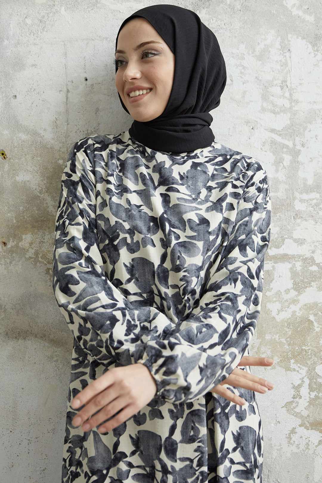 MDS Women Lily Patterned Waffle Dress - Black - Santiago de Compostela