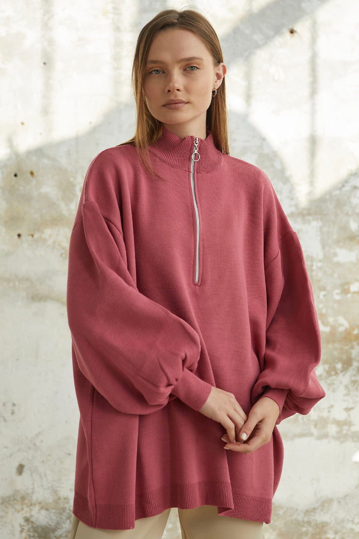 MDS Women Sara Zippered Knit Tunic - Pink - Charleroi