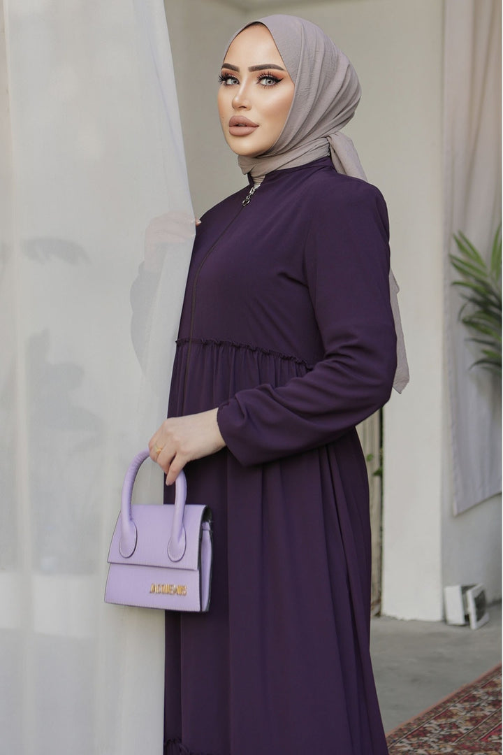 MDS Women Pleated Detail Zippered Ferace - Purple - Pesaro