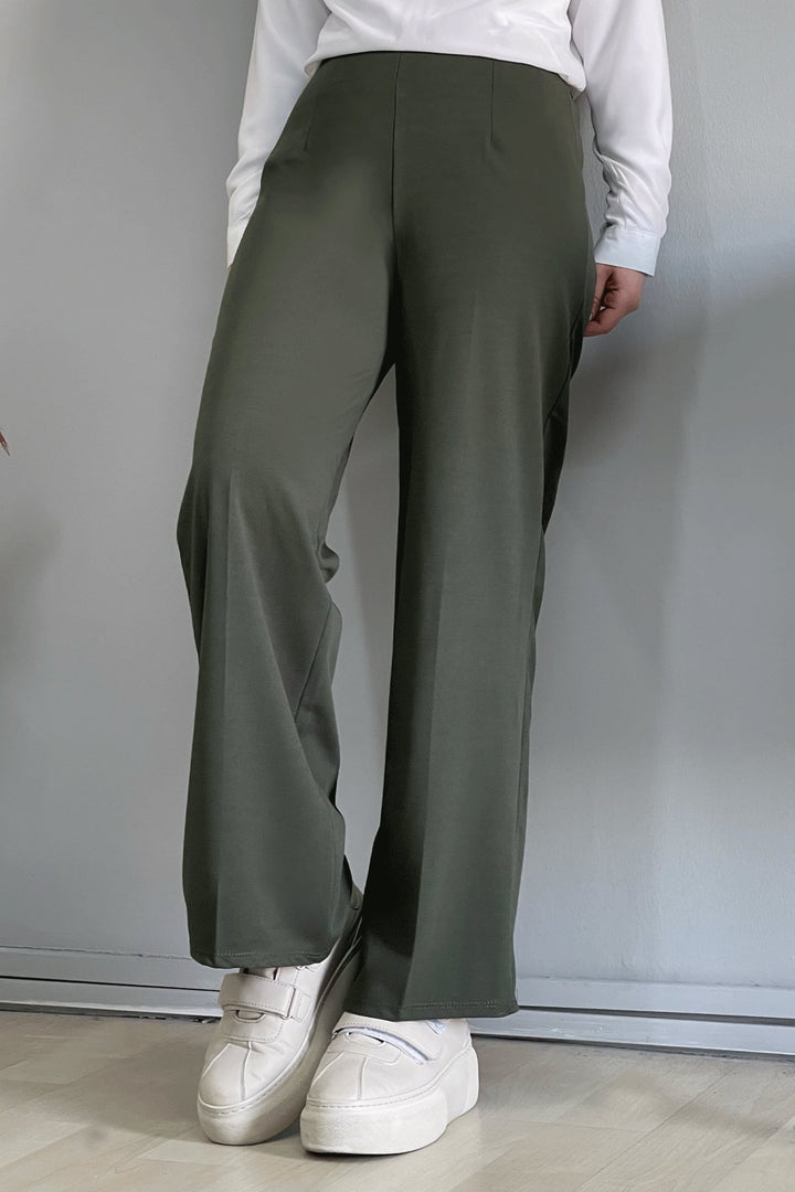 MDS Women Wide Leg High Waist Elastic Waist Pants - Khaki - Mexicali