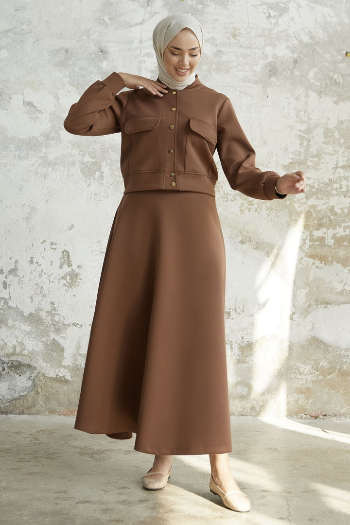MDS Women Mileya Cover Pocket Skirted Scuba Suit - Tan - Floreşti
