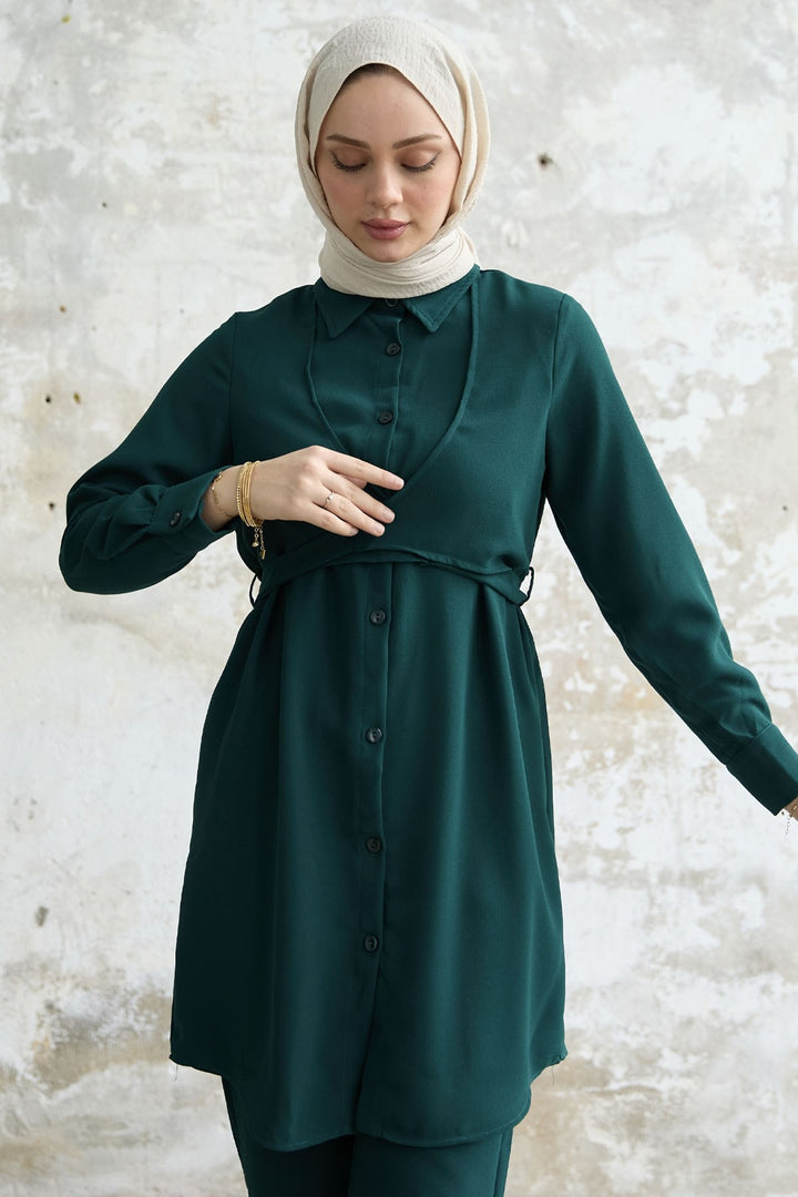 MDS Women Front Tie Two Piece Set - Emerald Green - Grapevine