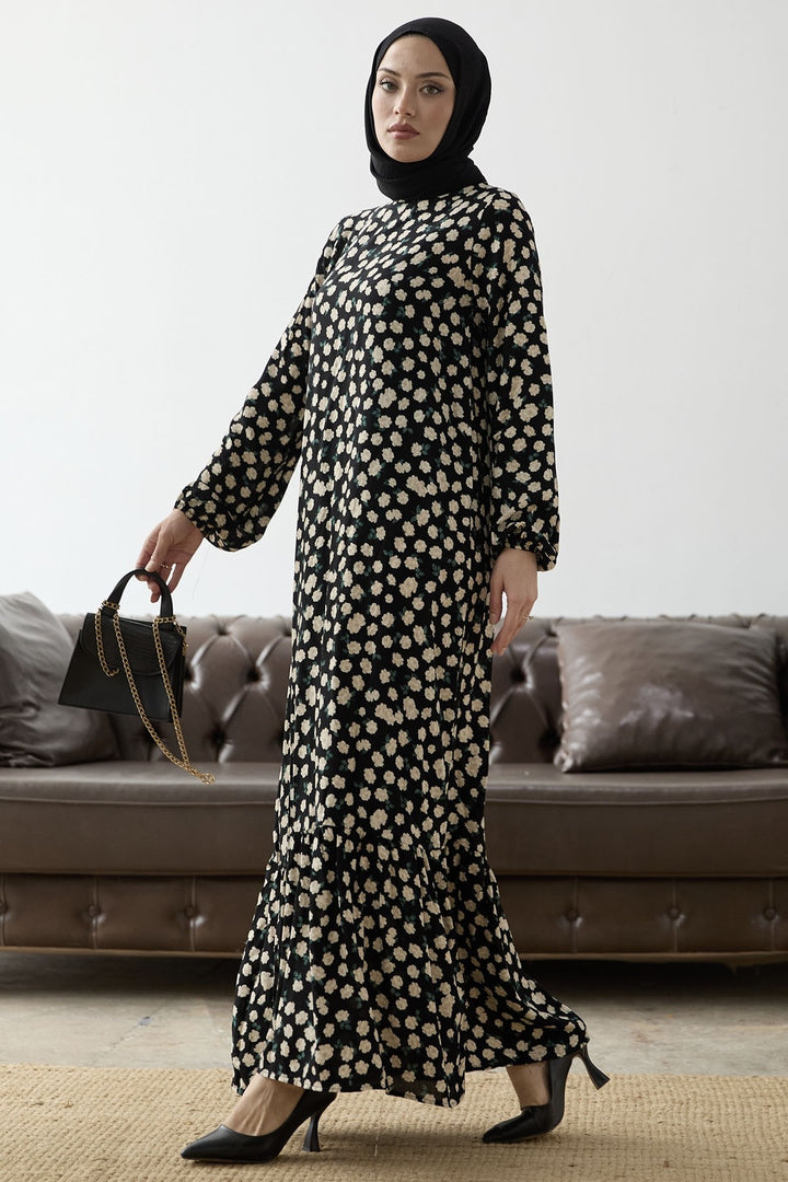MDS Women Rose Pattern Viscose Dress - Black - Cluj-Napoca