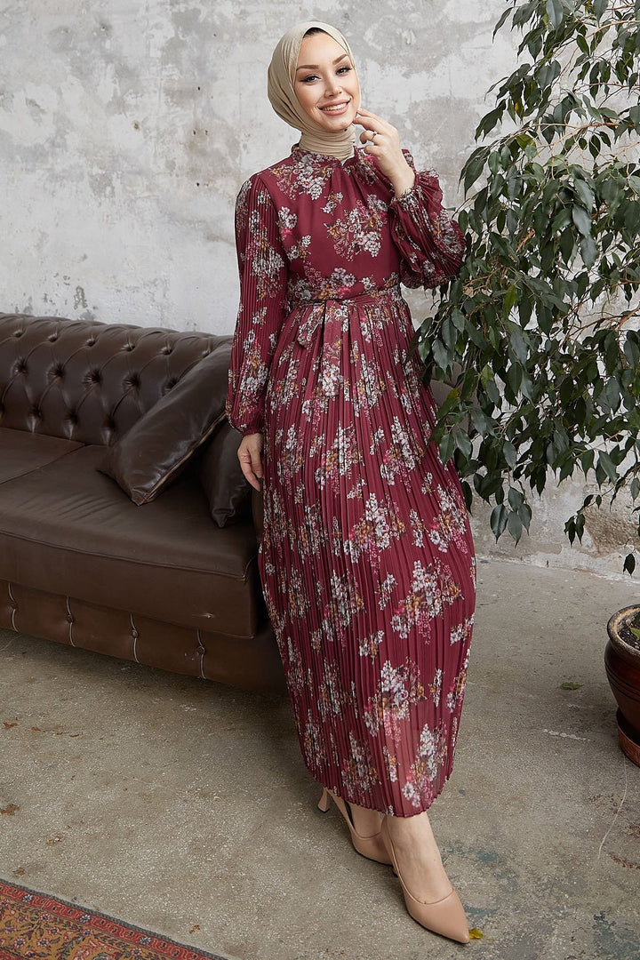 MDS Women Larina Flower Patterned Chiffon Dress - Burgundy - Collado-Villalba