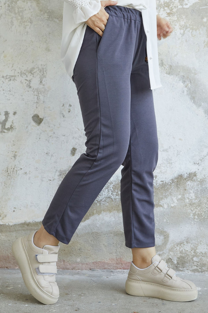 MDS Women Elastic Waist Lycra Double Fabric Pants - Anthracite - Plainfield
