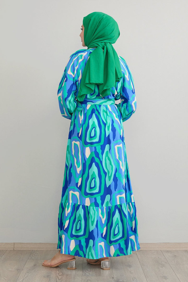 MDS Women Green Viscose Dress with Oval Striped Belt - Rochester Hills