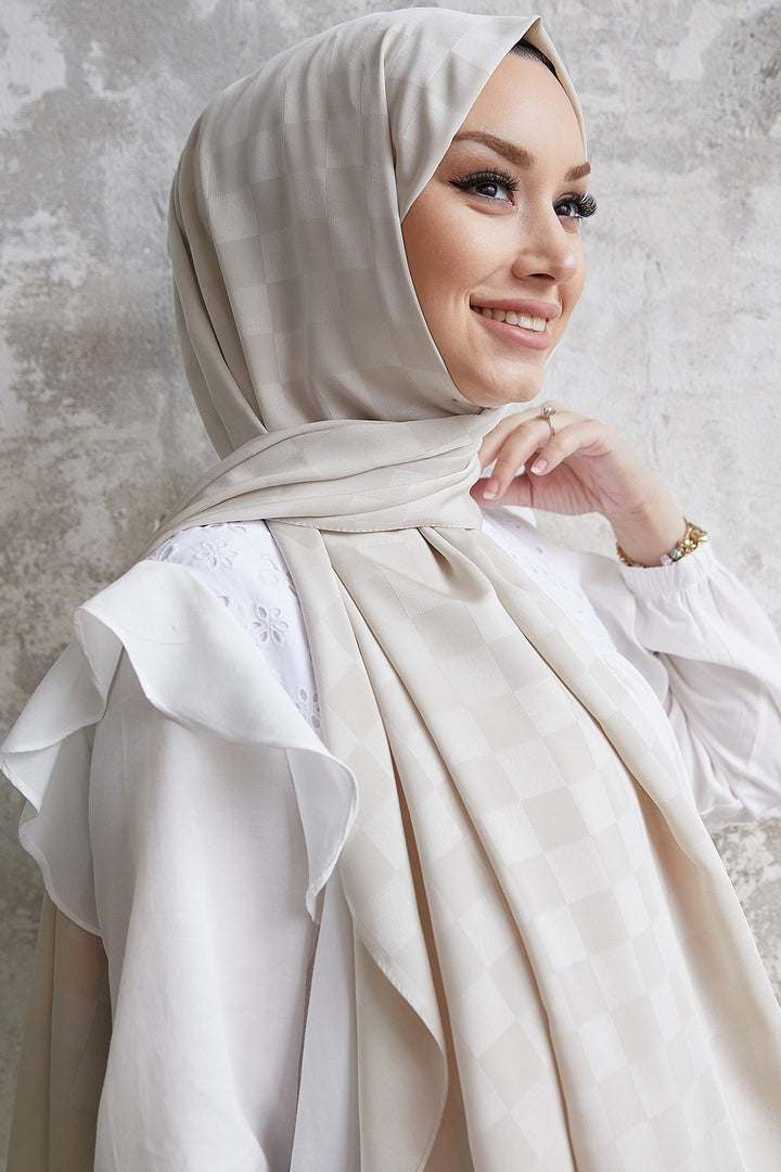 MDS Women Maura Lady Pattern Silky Jacquard Shawl - Stone - Arvada
