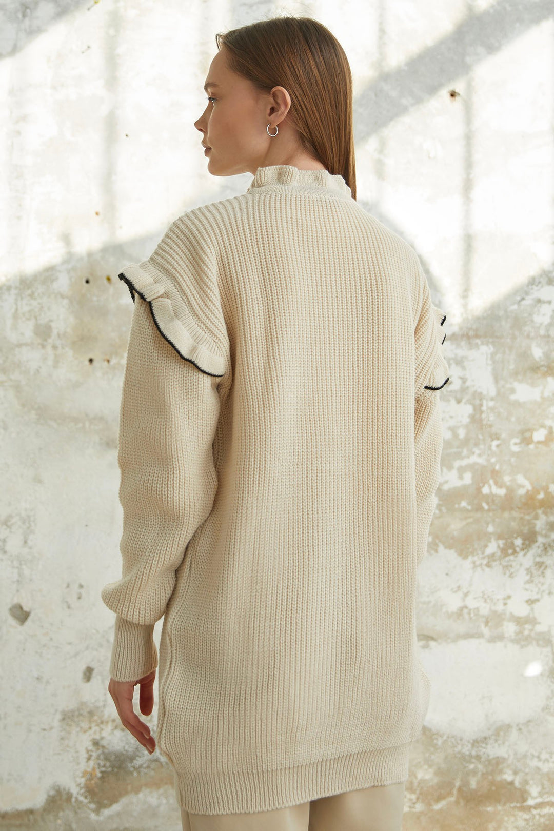 MDS Women Matilda Frilly Detail Knit Tunic - Beige - Nuevo Laredo