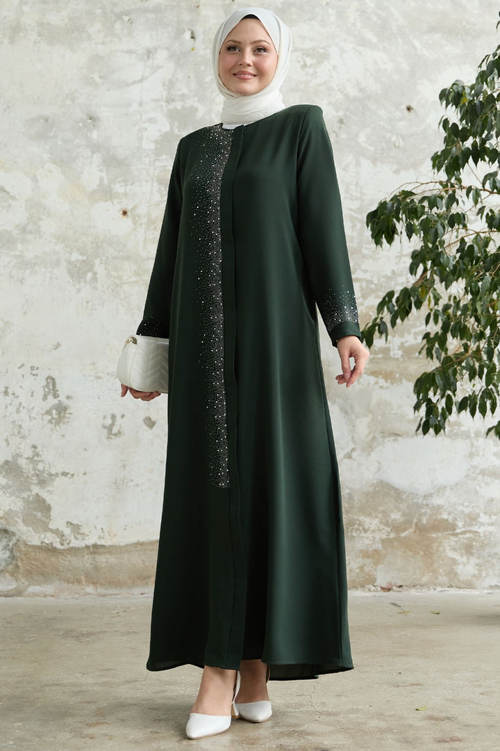MDS Women Beige Abaya with Stone Embellishments on the Right Side - Pontiac