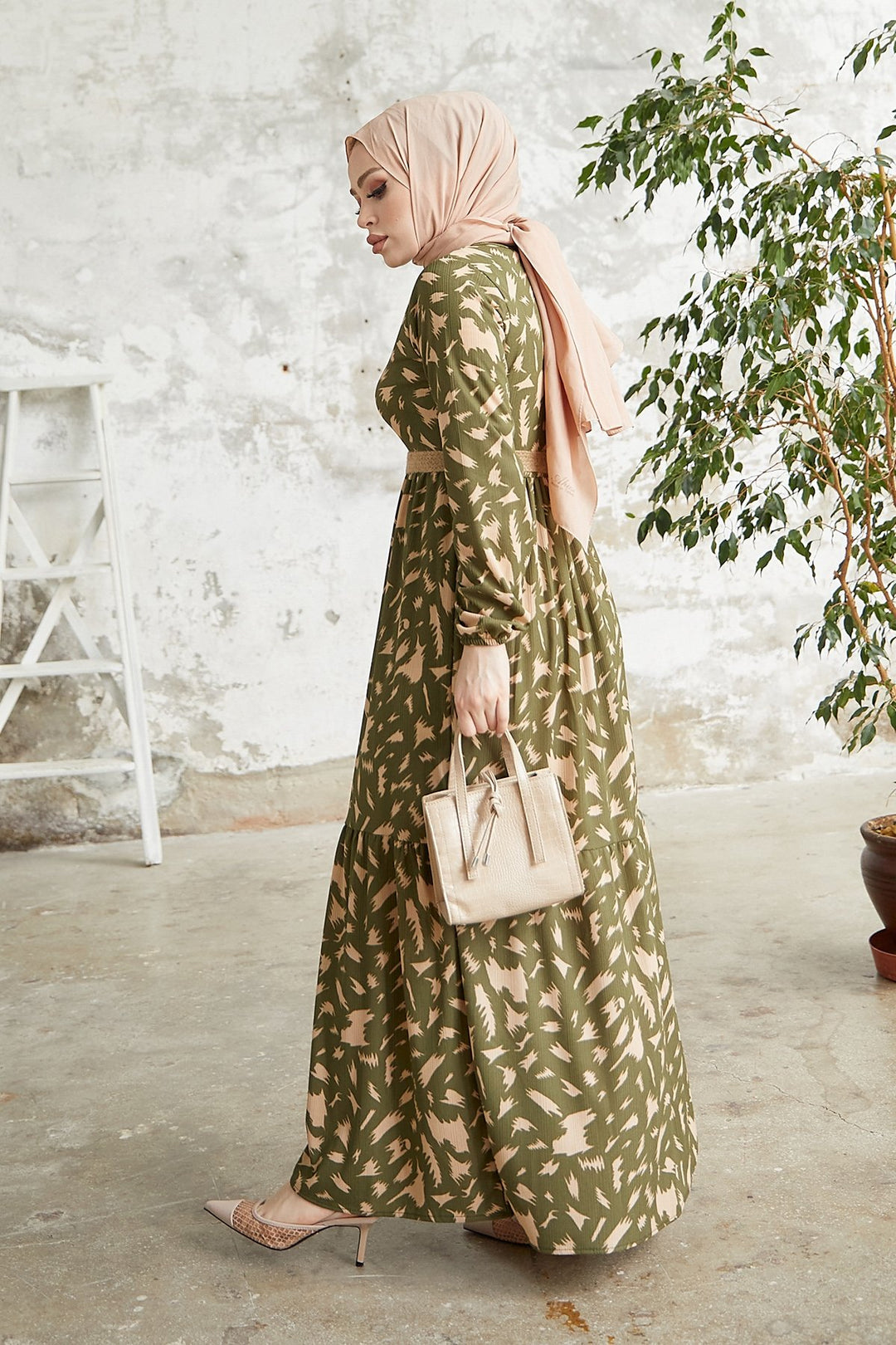 MDS Women Rena Straw Belted Patterned Dress - Khaki - Dewsbury