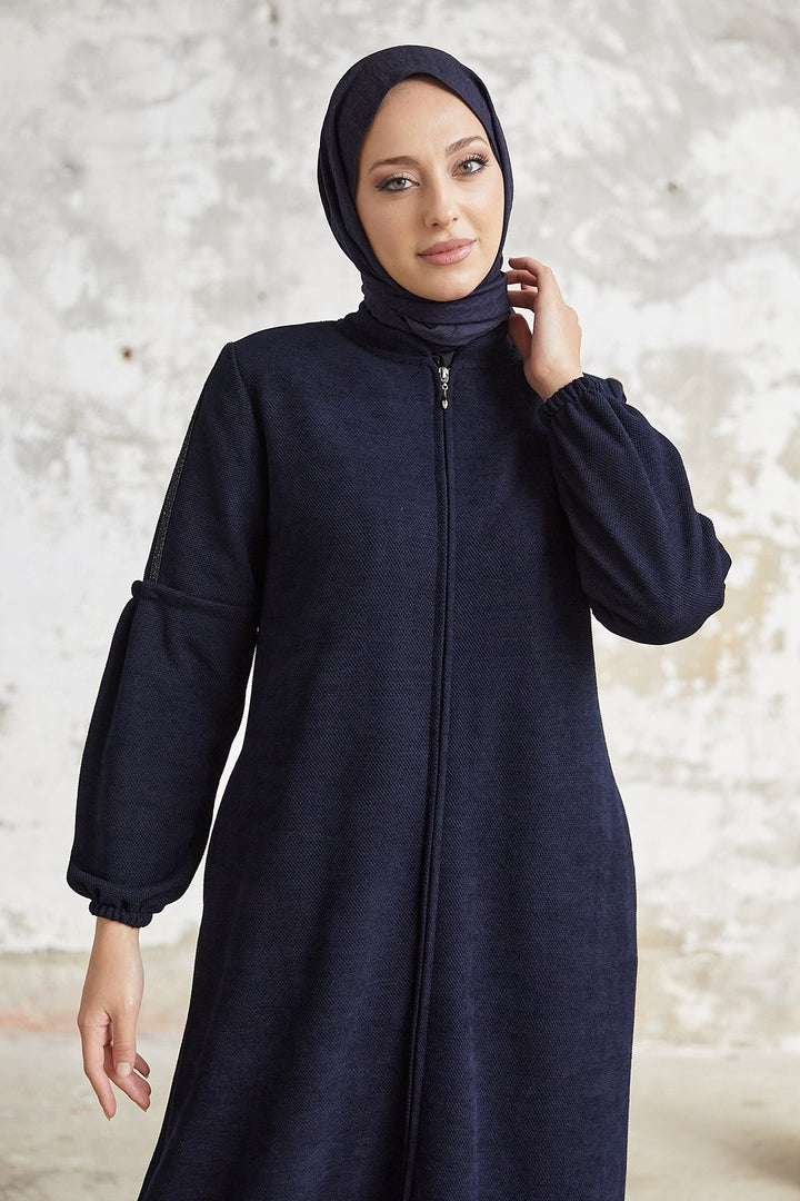 MDS Women Eleni Collar Button Detail Abaya - Navy - Catemaco