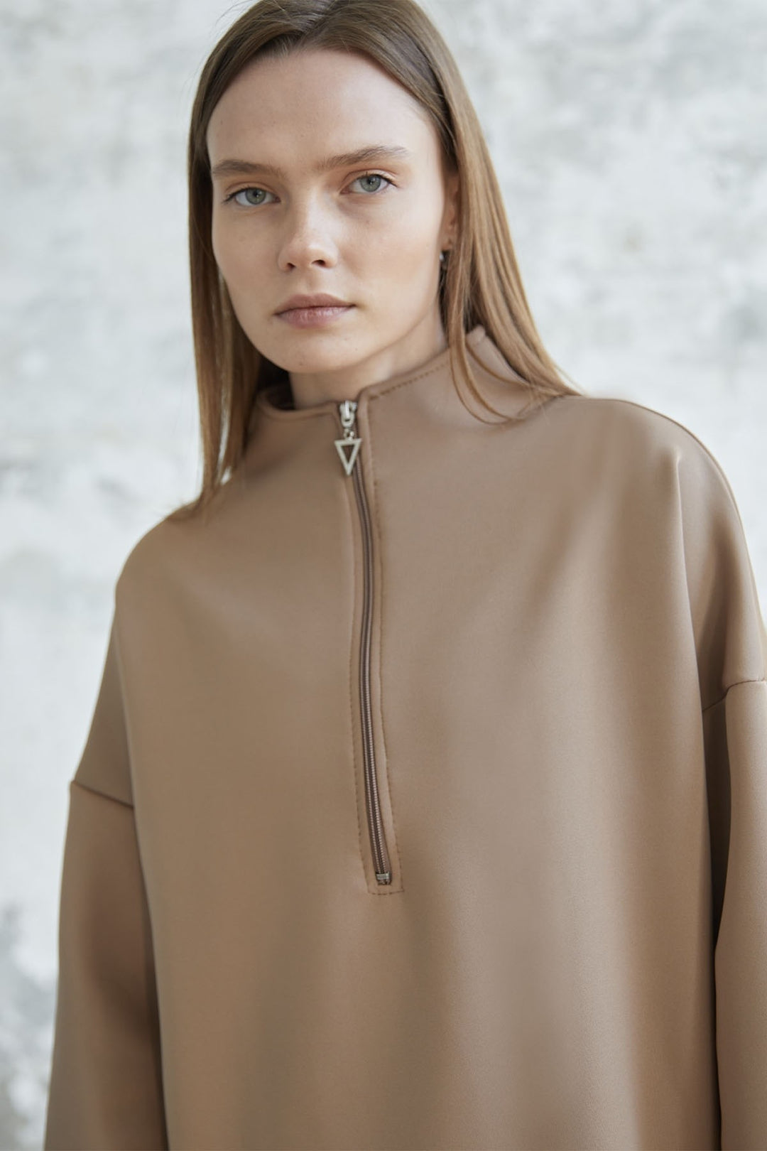 MDS Women Zippered Hem Scuba Suit - Camel - Farmington