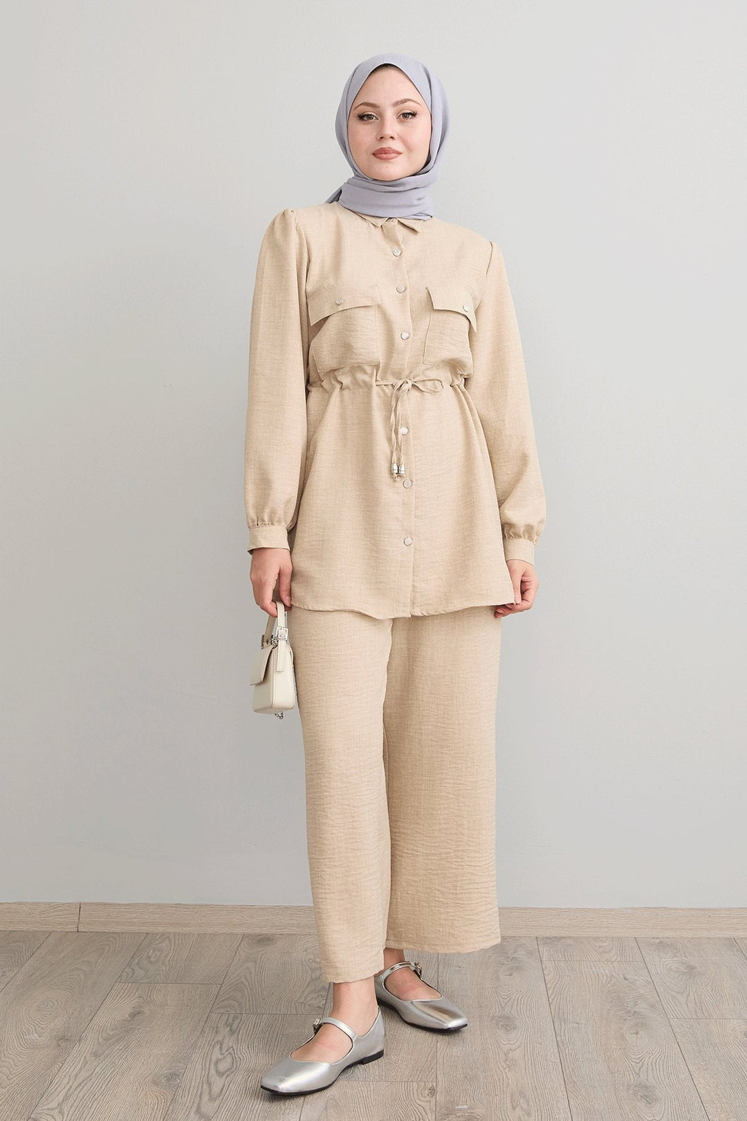 MDS Women Tunnel Arched Beige Linen Suit - Orsha