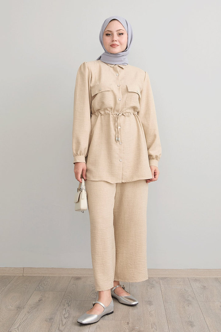 MDS Women Tunnel Arched Beige Linen Suit - Orsha
