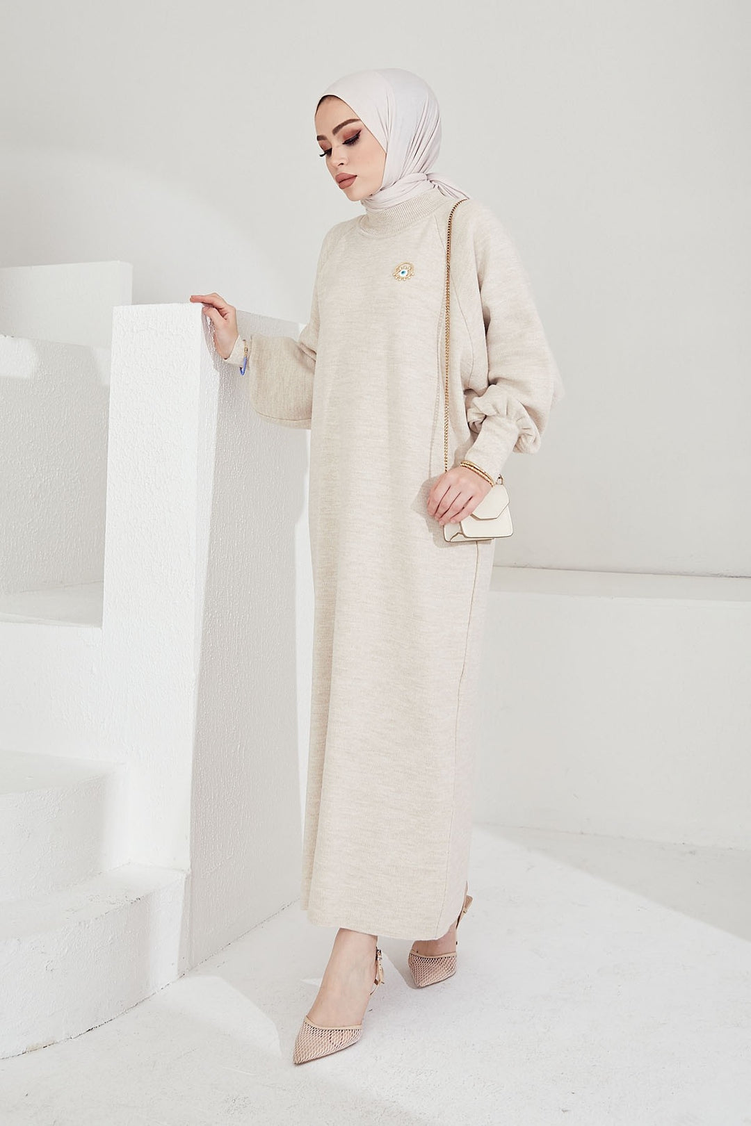 MDS Women Mina Balloon Sleeve Knit Dress - Ecru - Greifswald