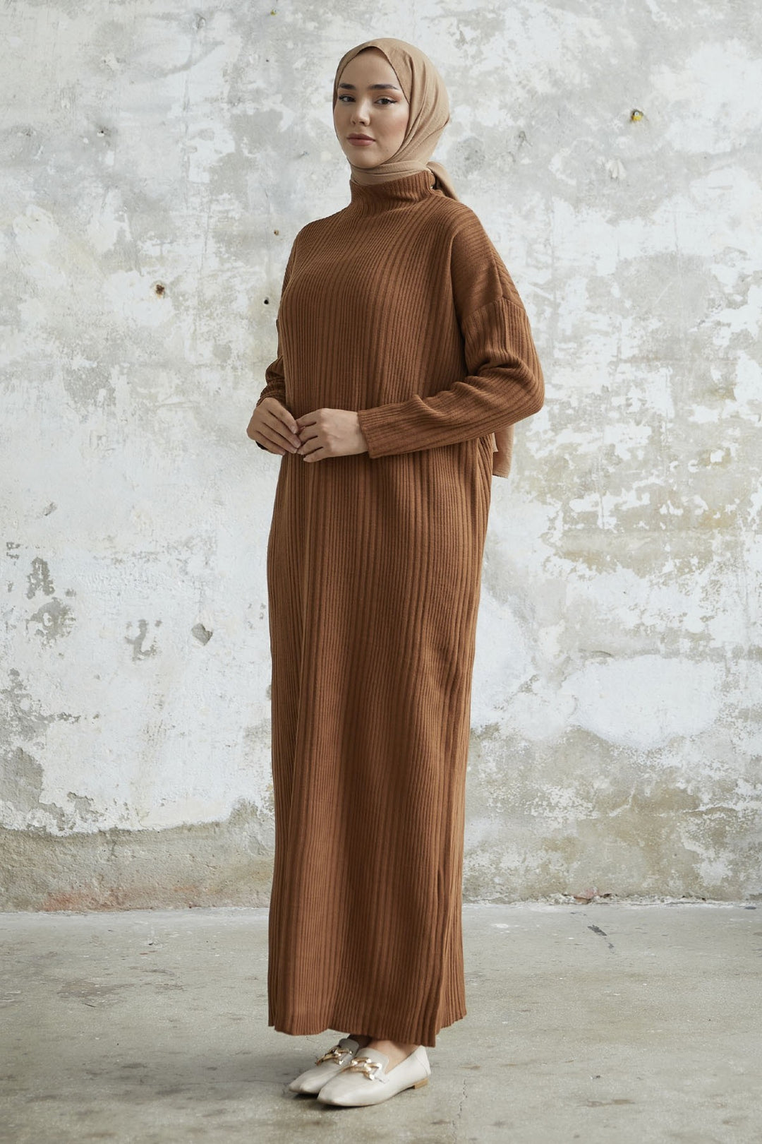 MDS Women Arissa Fisherman Collar Long Knit Dress - Brown - Ossining