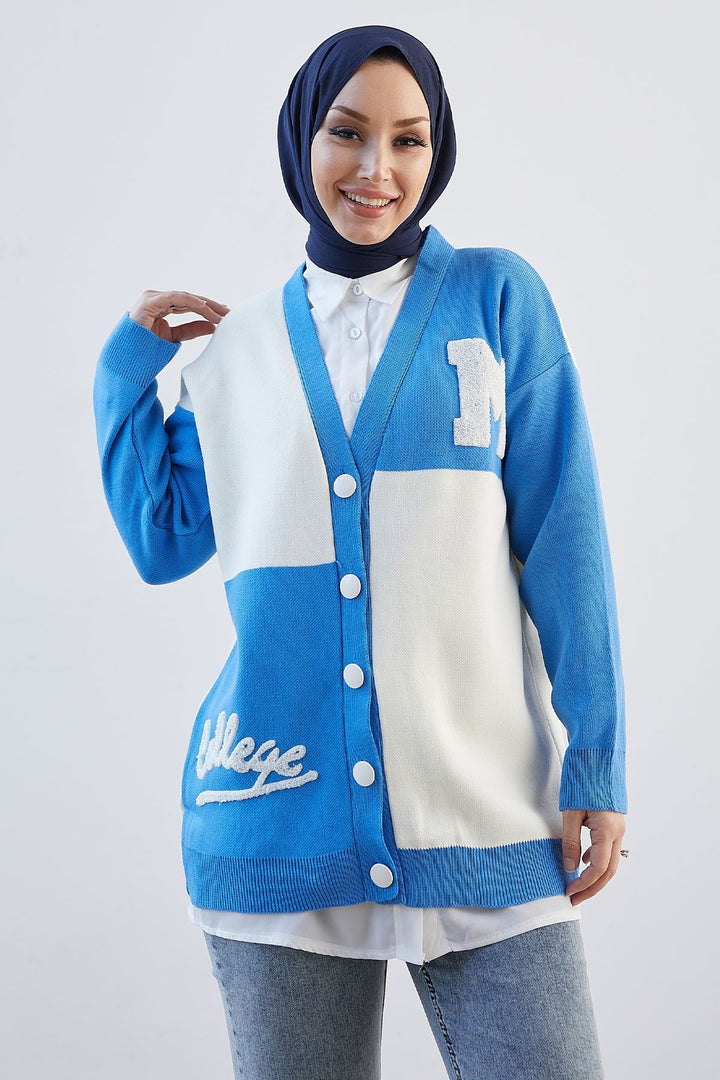 MDS Women M College Knit Cardigan - Blue - Perugia