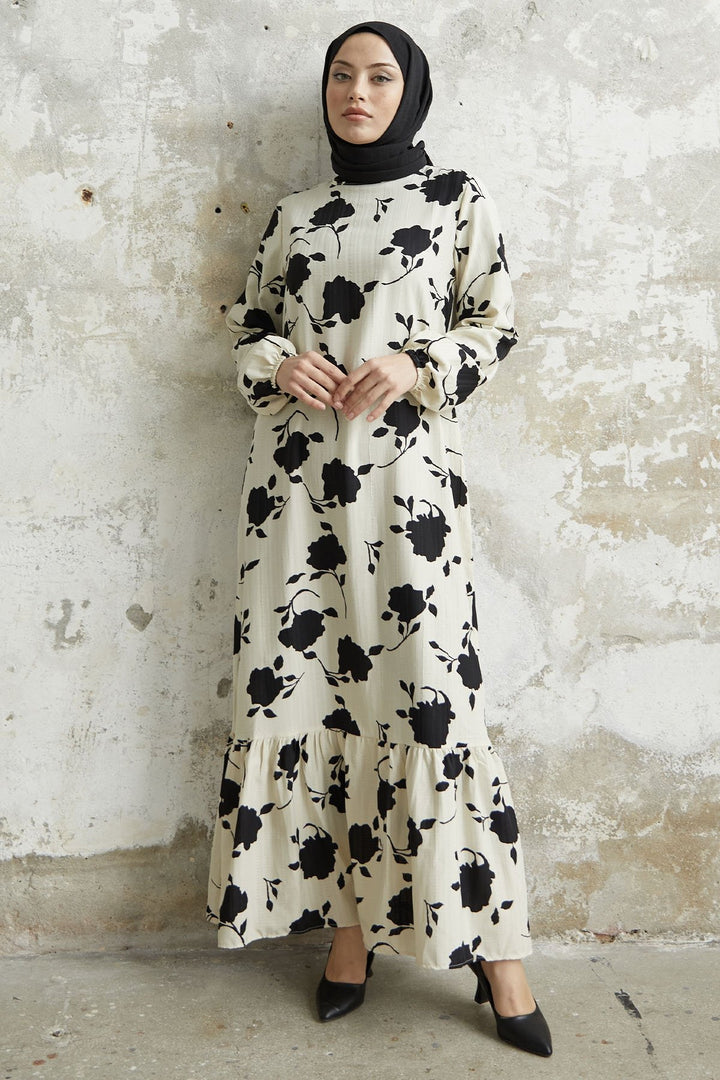 MDS Women Large Flower Pattern Dress - Black - Timişoara