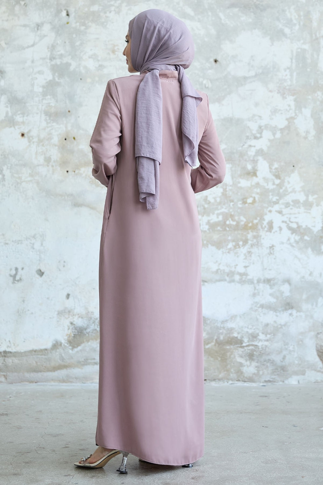 MDS Women Ruffle Flounce Asymmetric Cut Rose Dry Abaya - Pomona