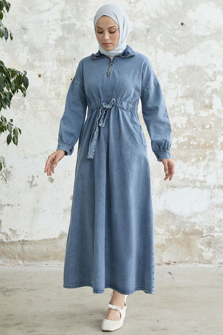 MDS Women Zippered Denim Dress - Blue - Pola de Siero
