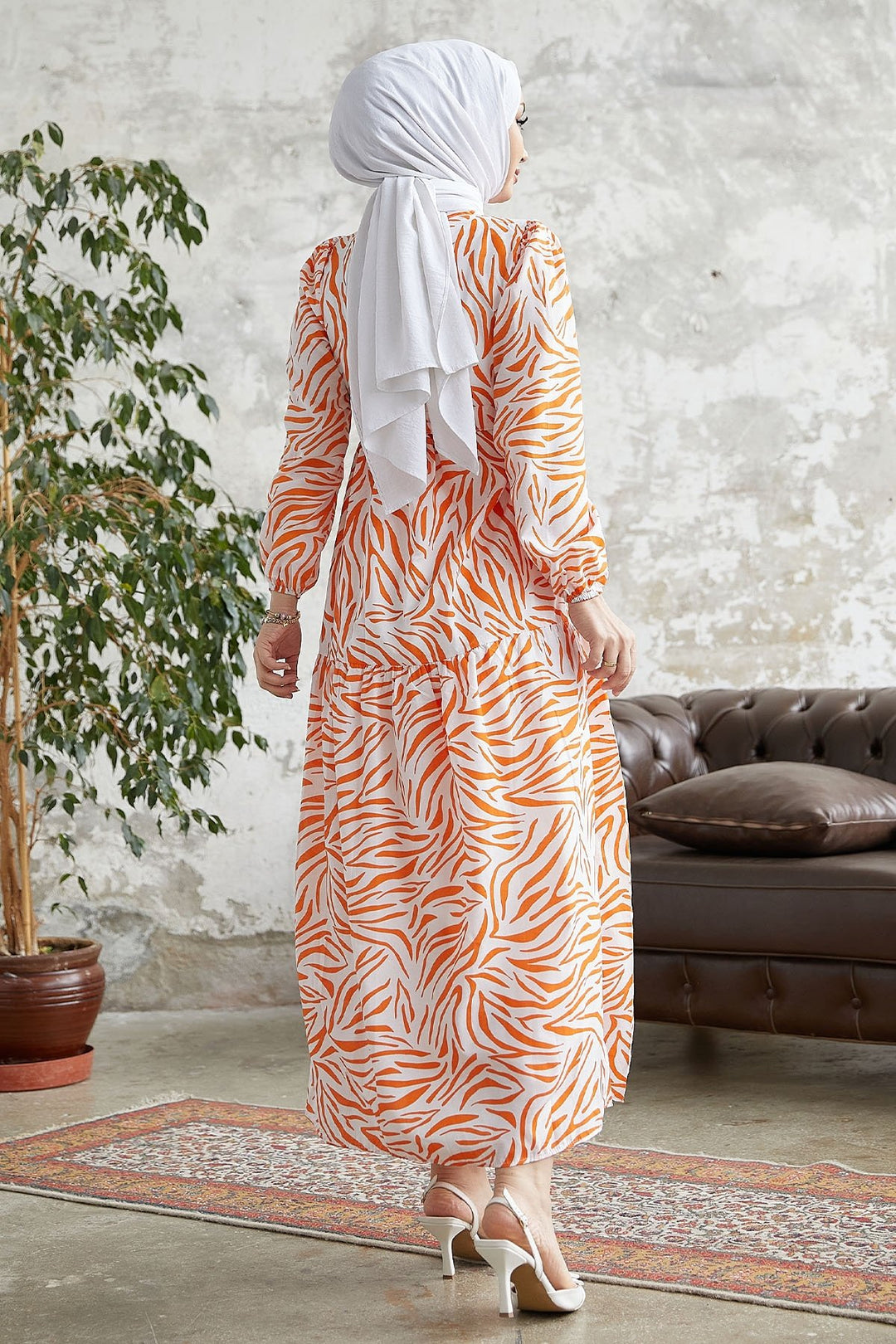 MDS Women Alessa Striped Pattern Dress - Orange - Overland Park