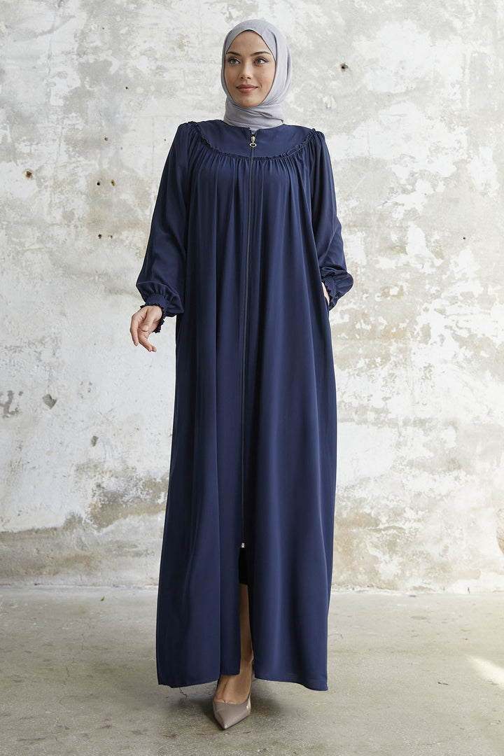MDS Women Sleeve Tip Pleated Flared Abaya - Navy - Shawinigan