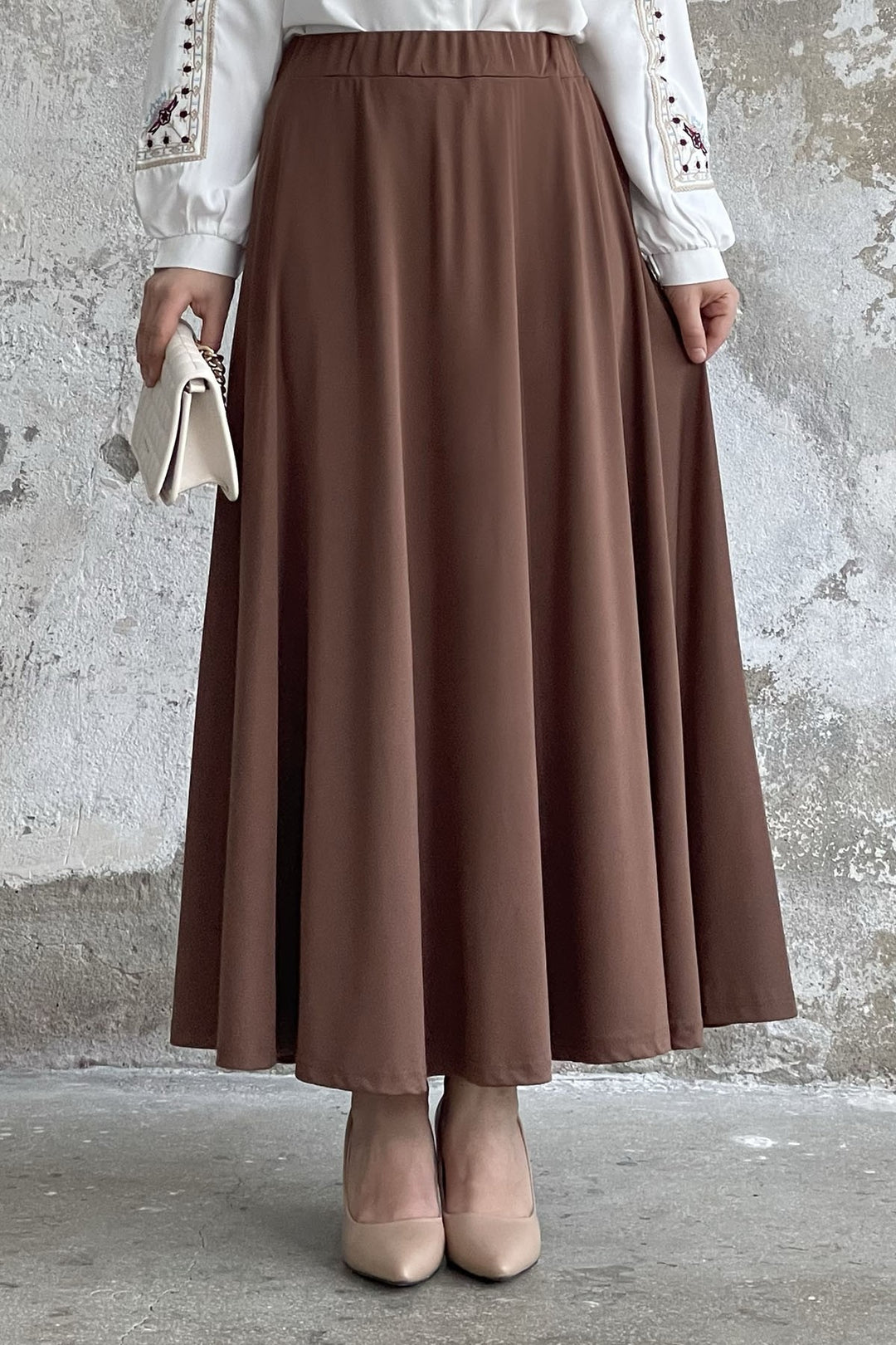 MDS Women Elastic Waist Scuba Skirt - Tan - Vilvoorde