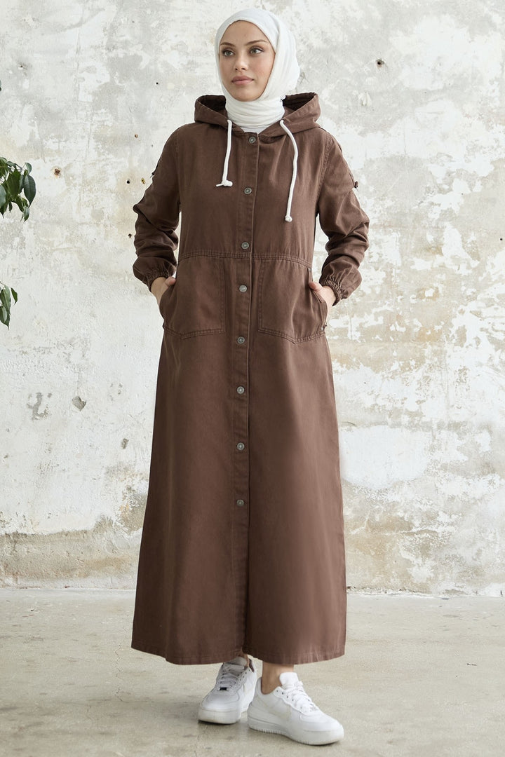 MDS Women Armored Pocket Gabardine Coat - Brown - Velbert