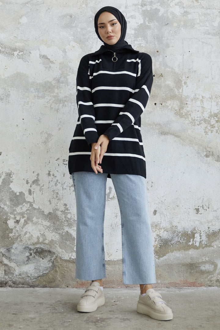 MDS Women Maroya Striped Knit Sweater - Black - Toledo