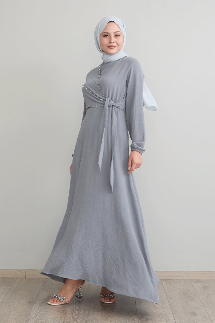 MDS Women Gray Robin Dress with Front Tie Detail - Béziers