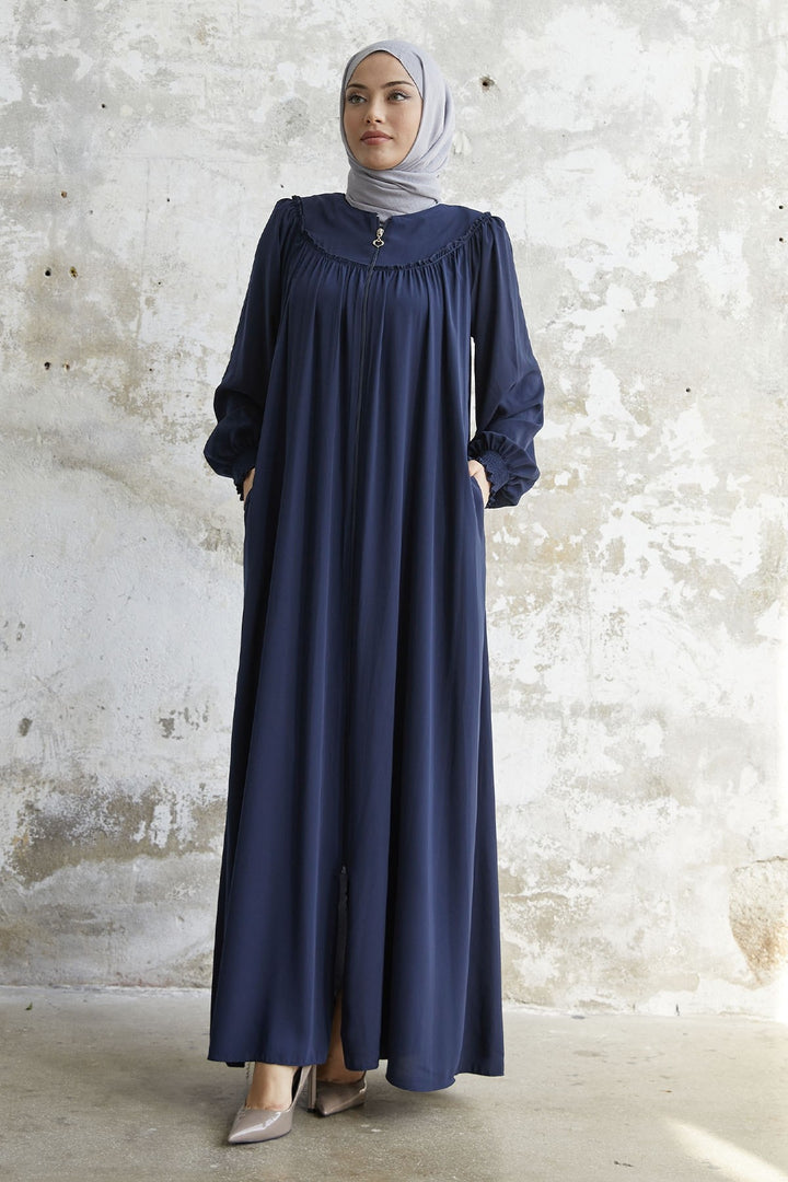 MDS Women Sleeve Tip Pleated Flared Abaya - Navy - Shawinigan