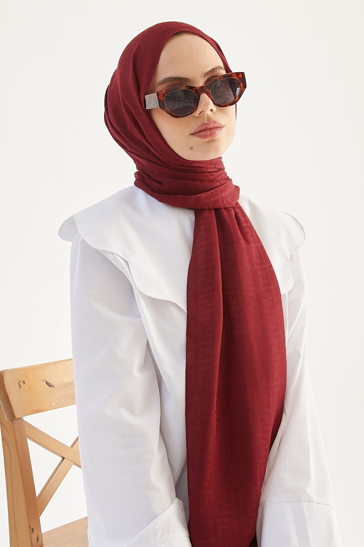 MDS Women Handwoven Jacquard Cotton Scarf - Burgundy - Southfield