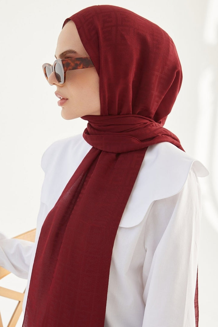 MDS Women Handwoven Jacquard Cotton Scarf - Burgundy - Southfield