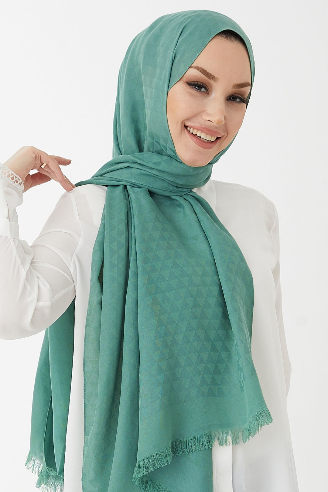 MDS Women Prism Pattern Cotton Jacquard Shawl - Turquoise - Santa Rosa Jauregui
