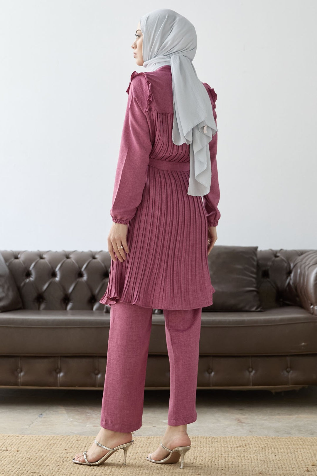 MDS Women Front Pleated Ruffle Detail Set - Fuchsia - Arden-Arcade