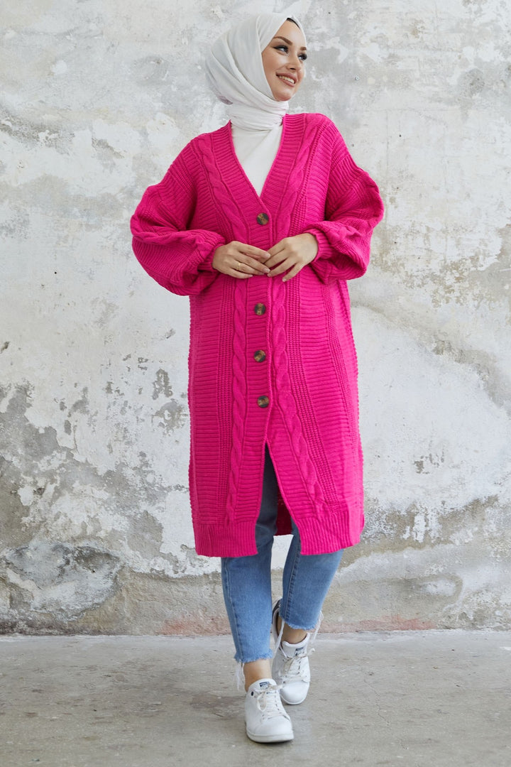 MDS Women Evia Buttoned Knit Cardigan - Fuchsia - Lynnwood