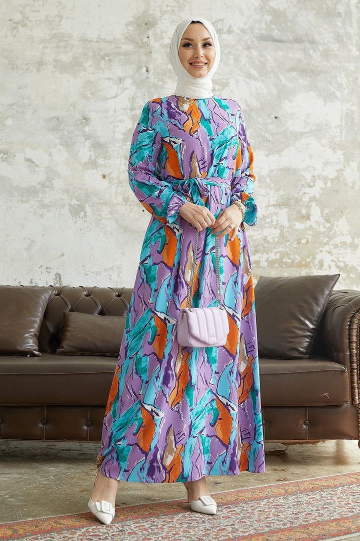 MDS Women Lerina Marbled Belted Dress - Purple - Brighton