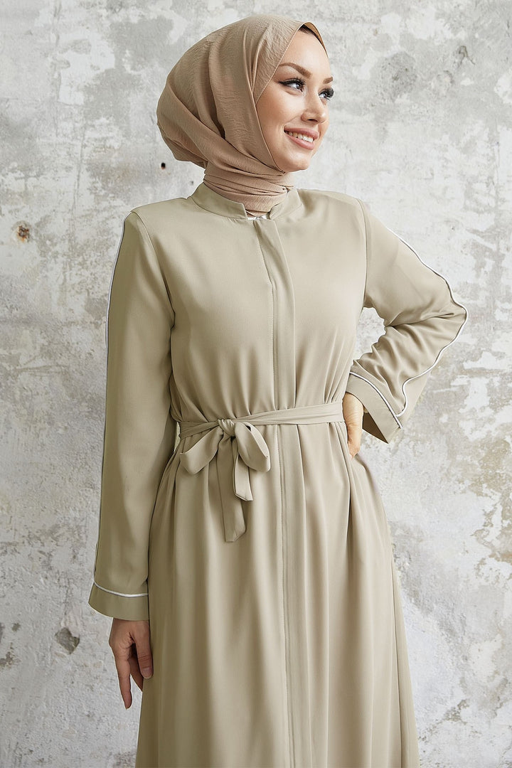 MDS Women Salvia Loose Sleeve Biye Patterned Abaya - Stone - Loreto