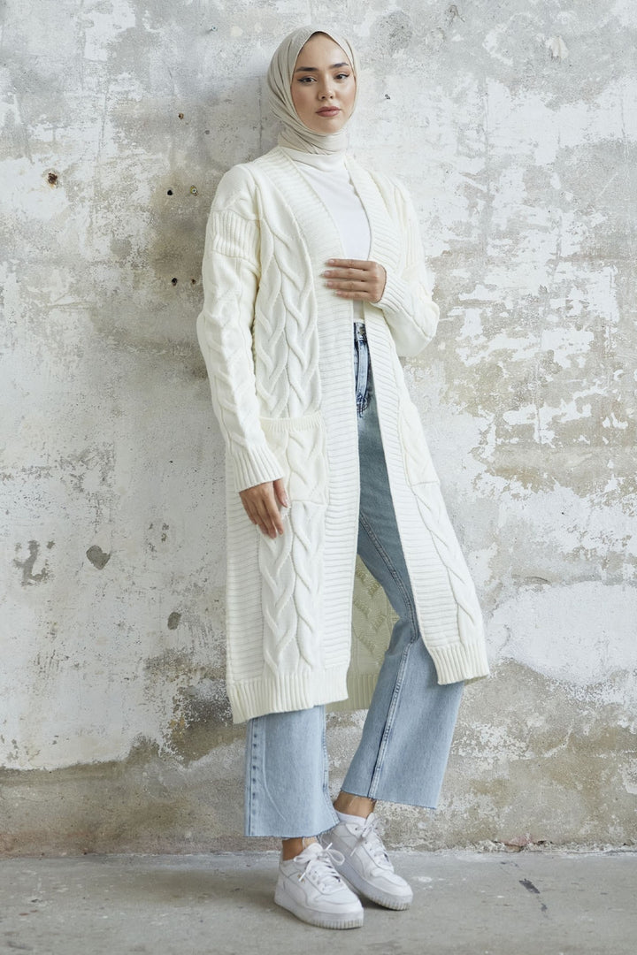 MDS Women Eriyas Braided Pocketed Cardigan - White - Cuernavaca