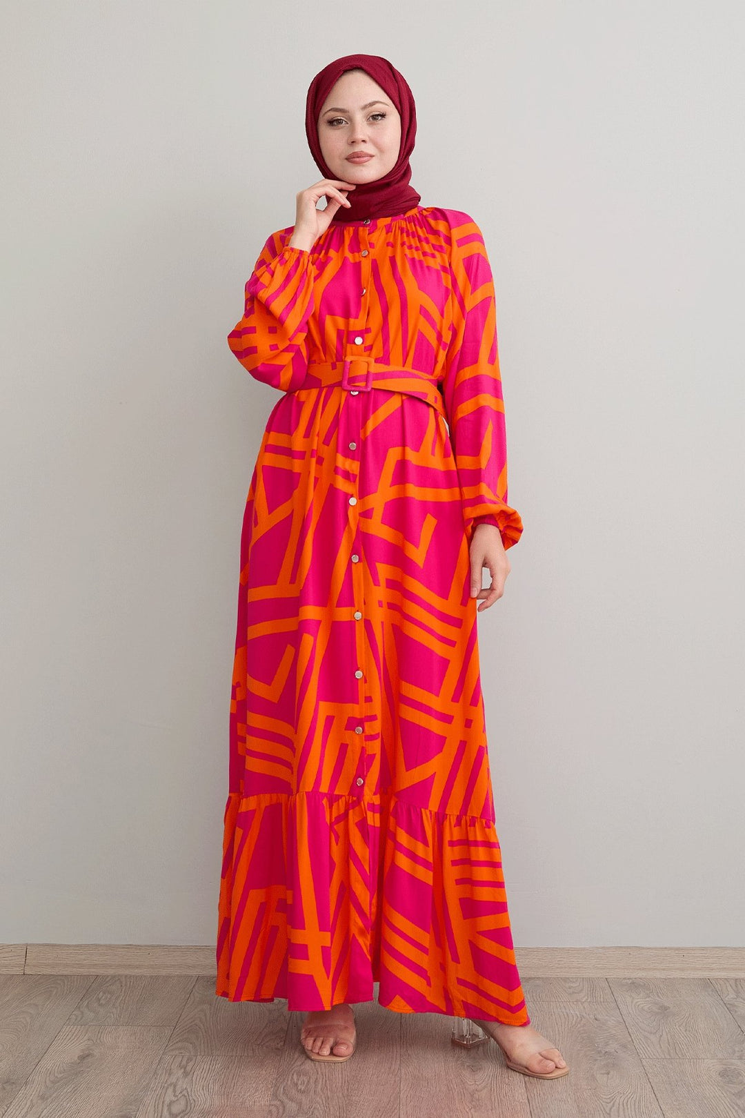 MDS Women Striped Belted Fuchsia Viscose Dress - Fredericksburg