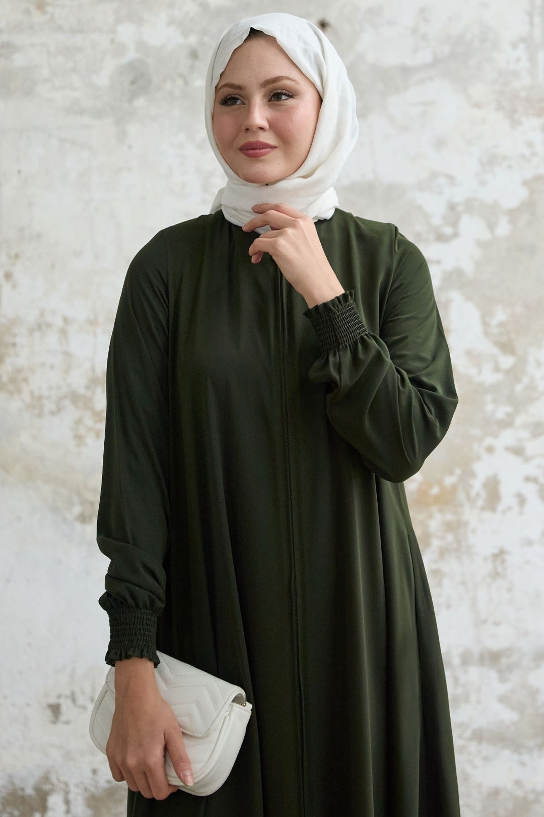 MDS Women Medina Silk Mevlana Haki Cloak - Pearl City